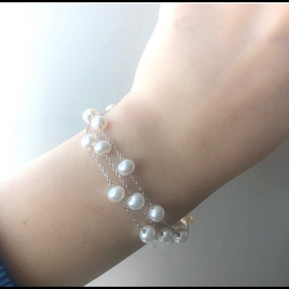 New Freshwater AAA quality white pearls 925 silver bracelet